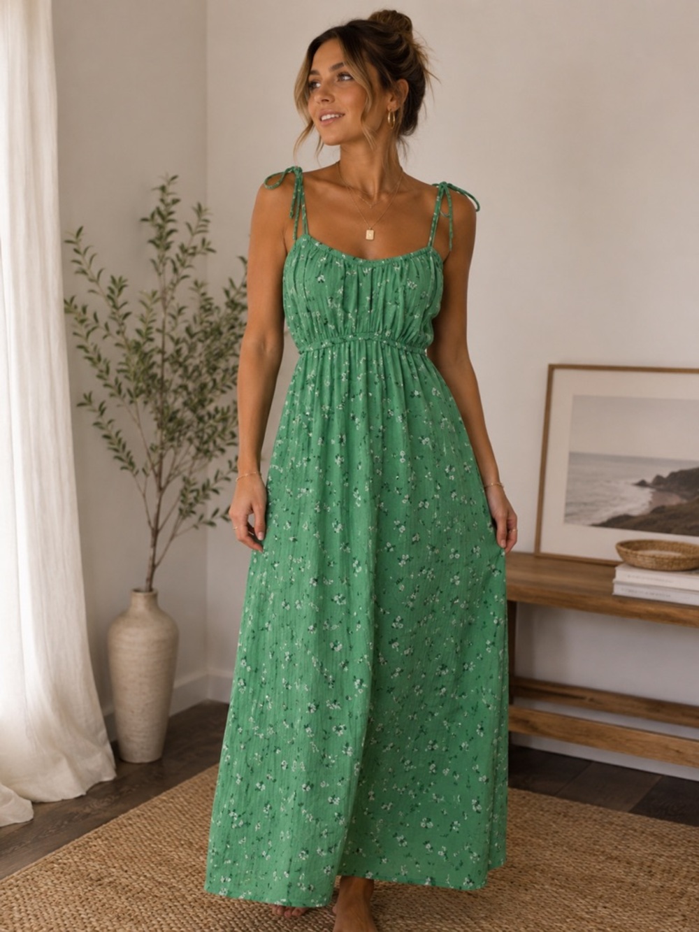 American Eagle Outfitters Green Floral Maxi Dress